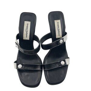 Gruppo Italiano Black White Leather Strappy Slide Sandals sz 9.5 Vintage